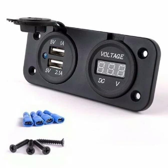 SALE Charger Motor Dual USB Voltmeter Waterproof / Voltmeter Cas Hp Nmax Termurah