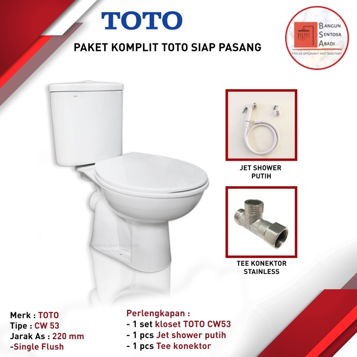 Kloset Duduk Toto + Jet Shower Lengkap Tinggal Pasang + Tee Kloset