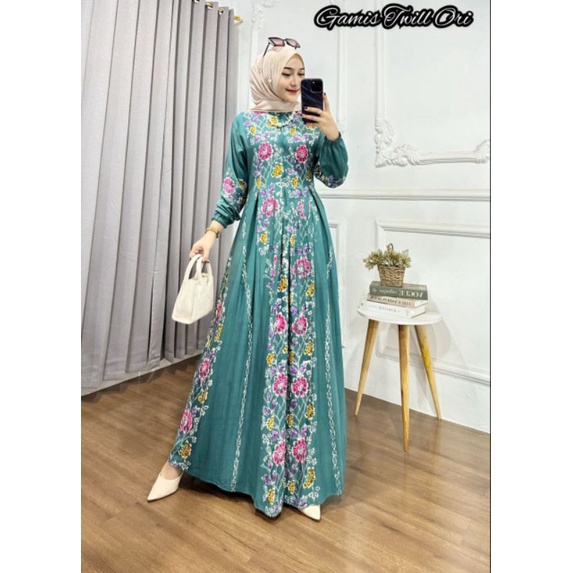 Gamis Twill Ori Motif Bunga S M L XL XXL XXXL Jumbo Gamis Busui Friendly Gamis Kekinian