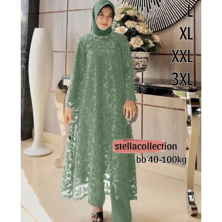 Murah Set Asteria (3Warna) Atasan Tunik Dan Celana L Xl Xxl 3Xl Viral 