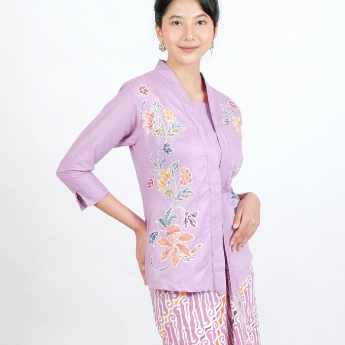 KEBAYA BATIK ENCIM MALIA LENGAN 7/8 MERADELIMA KATUN LILAC
