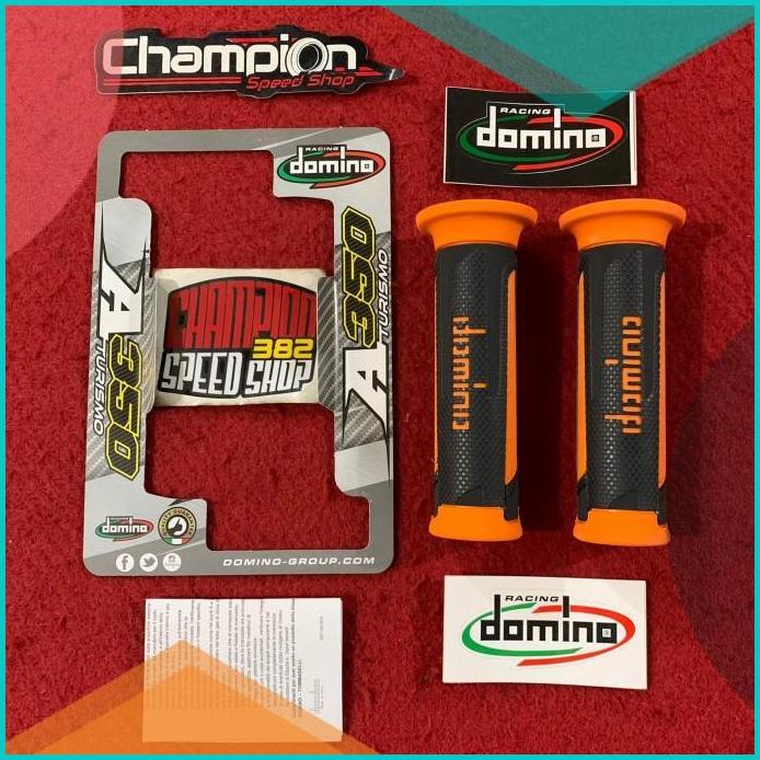 Handgrip DOMINO ORIGINAL ITALY A350 Turismo Black Orange Hitam Oranye