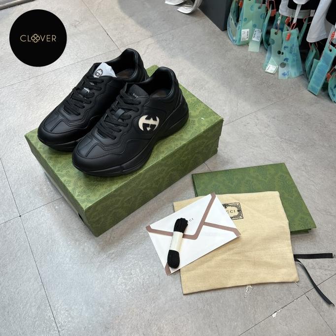 Sepatu Sneakers Pria G-G Rhyton Black Leather Pk Dolandong
