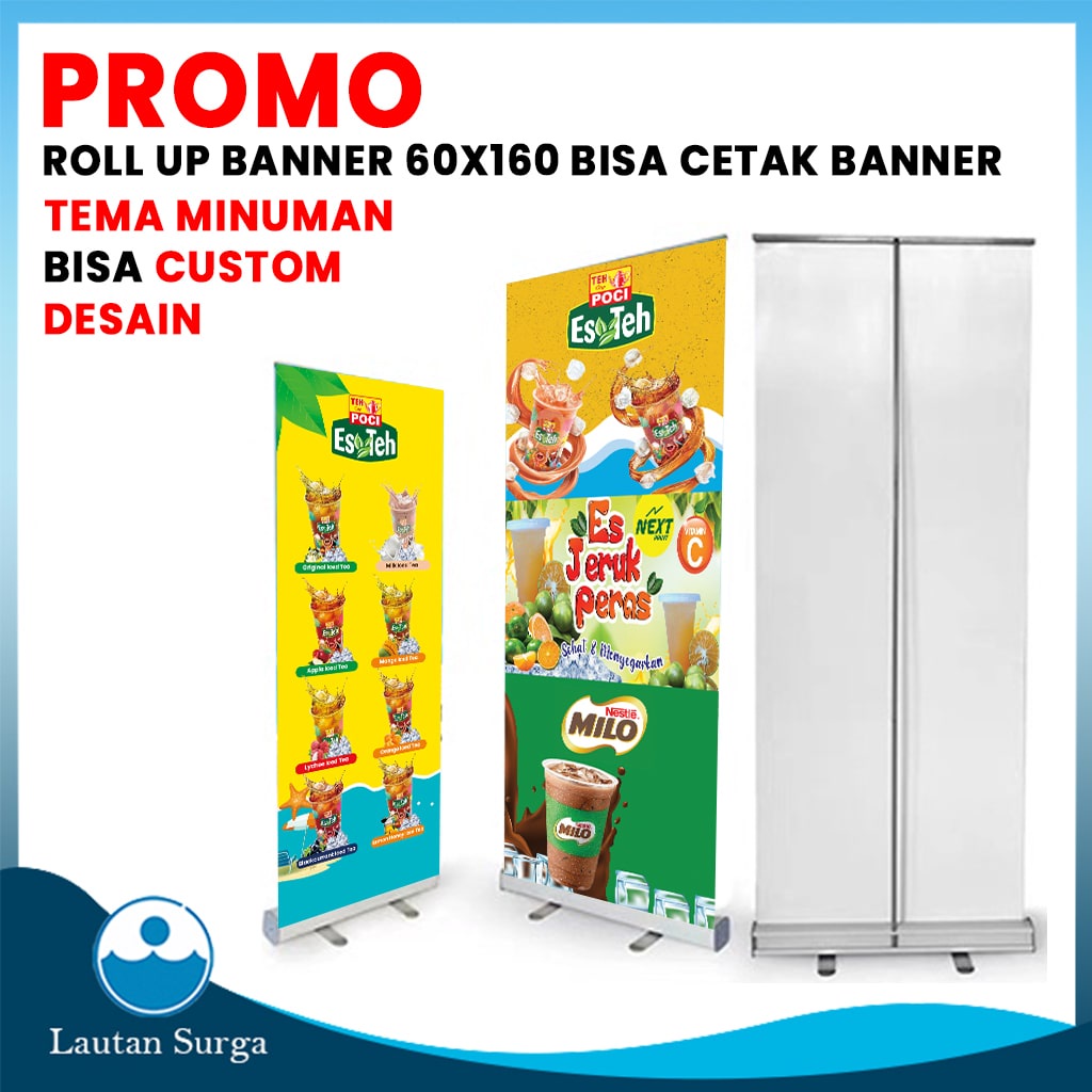 (PAKET Cetak Standing Roll Up Banner Alumunium 60x160 cm) Cetak Stand Banner Spanduk Baliho Free Cus