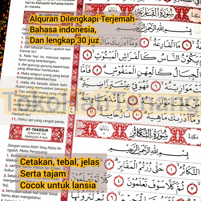 Alquran Lansia Extra Besar Al Quran Mushaf Terjemahan A3