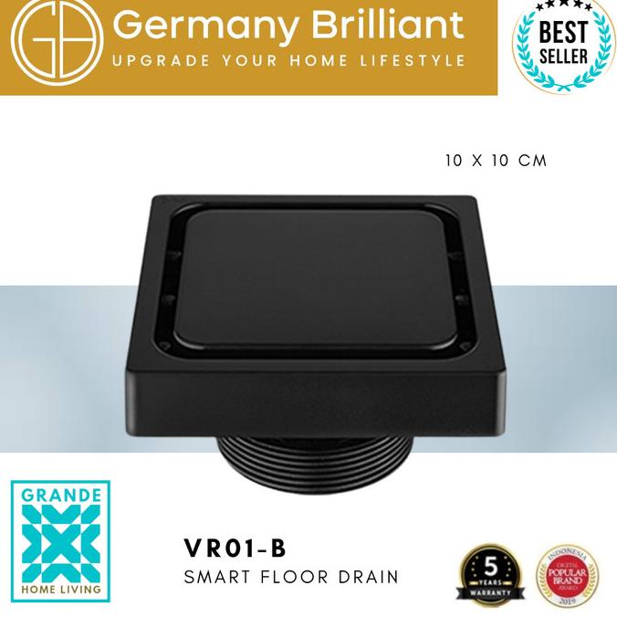 Kiyos Germany Brilliant Smart Floor Drain Hitam VR01-B VR 01 Black KB001