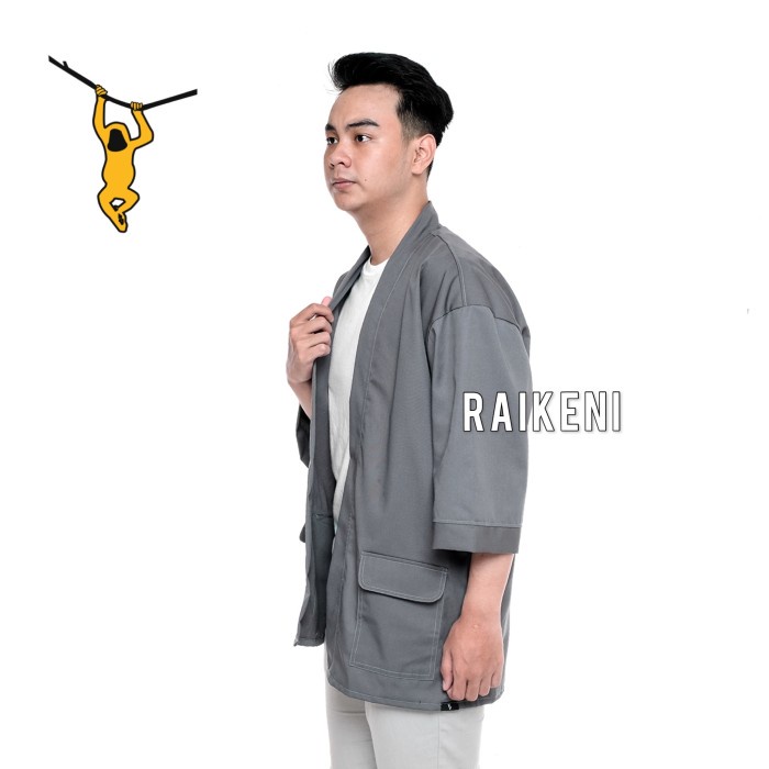 RAIKENI KIMONO JEPANG KIMONO COKELAT CARAMEL JAKET VEST PRIA