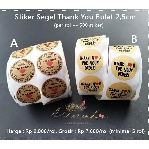 

>*>*>*>*] TAG-24 : Stiker Segel Thank You Bulat 2,5cm (per rol +- 500 stiker)