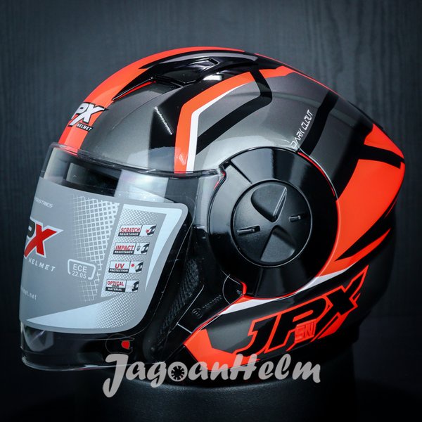 Jpx Helm X735R 01 - Fluo Red Glossy - X-735R Double Visor