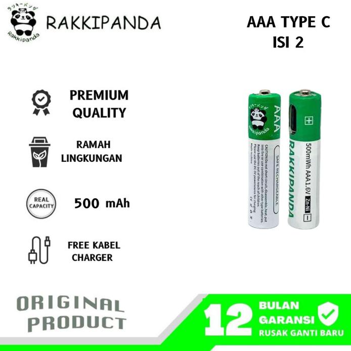 Tren Produk Rakkipanda Baterai Type-C Usb Rechargeable Ukuran Aaa