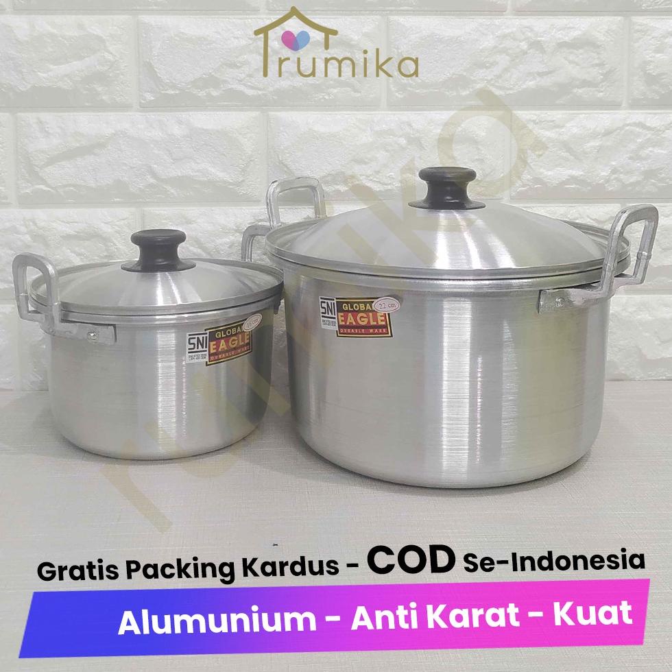 Terlaris Panci Alumunium + Tutup / Panci Sayur Kuah / Panci Air Tutup Luar Global Eagle - 16 CM / 18