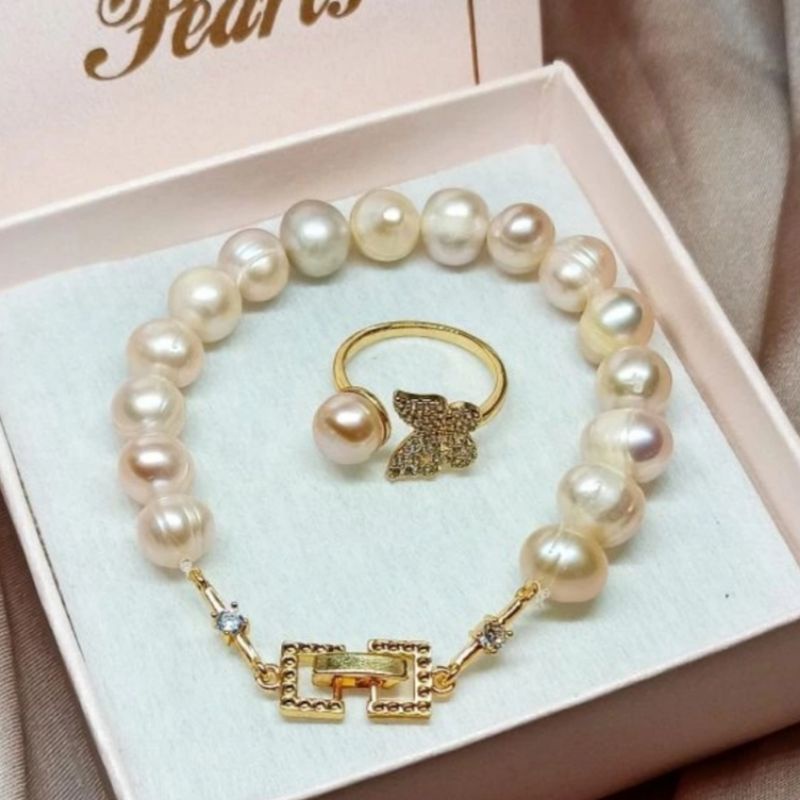 Set lapis emas mutiara lombok asli bersertifikat Mutiara asli bersertifikat Aksesoris fashion mutiar