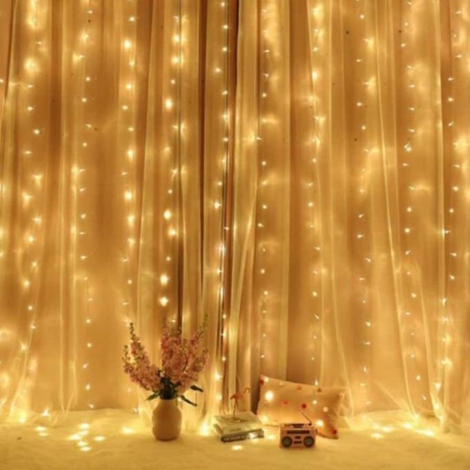 Lampu tirai LED dekorasi 3 x 3 meter pelaminan natal tumbler hias