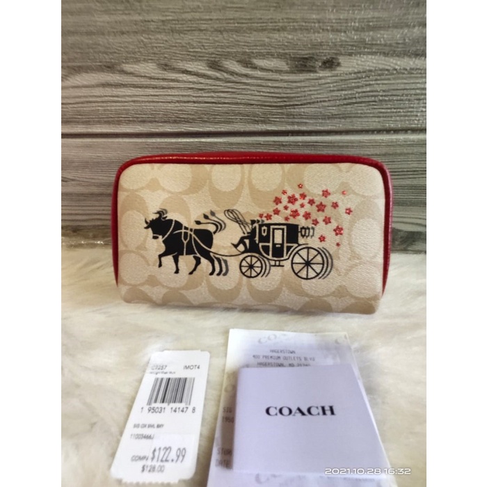 DOMPET C2257 SMALL BOXY COSMETIC CASE SIGNATURE KHAKI PINK CARRIAGE