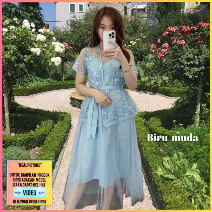 {natal} baju pesta wanita modern chana blouse natal korea dress biru muda TERLARIS