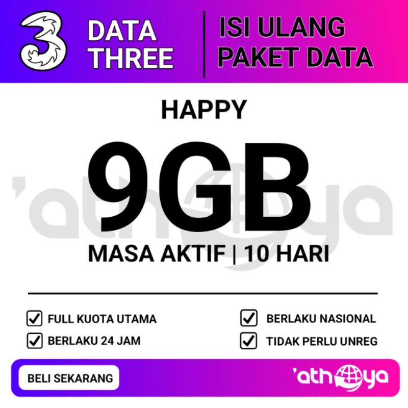 Kuota 3 Kuota Tri Paket data tri Paket data 9GB 10 HARI HAPPY MINI