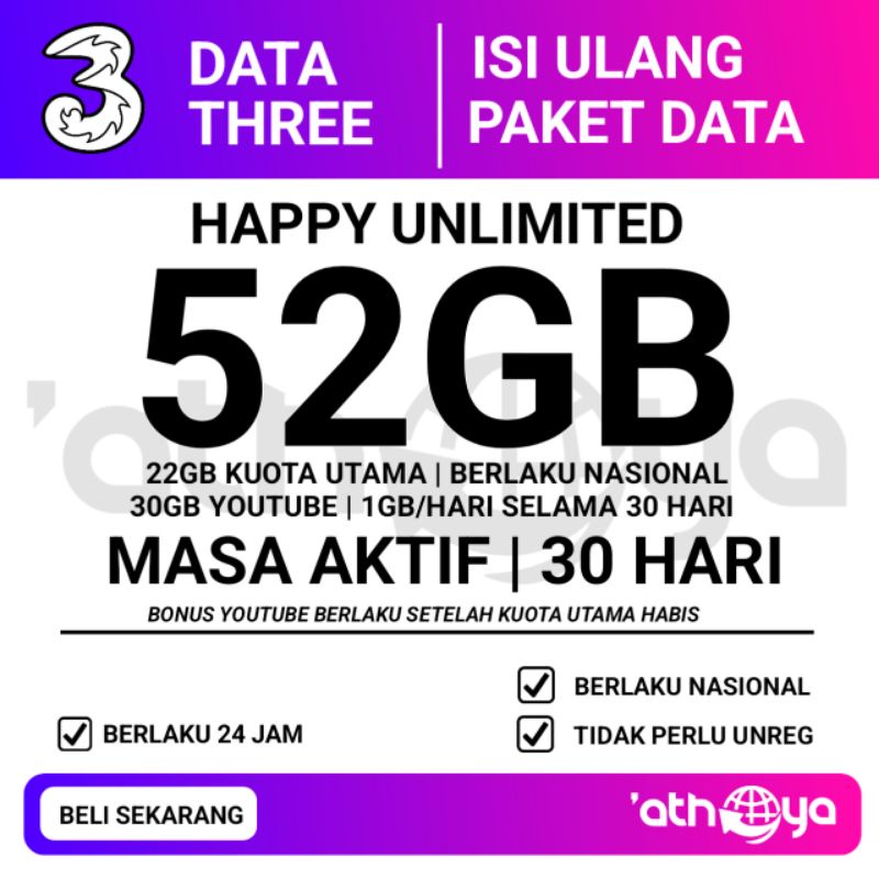 Kuota 3 Paket data 3 kuota tri Paket data TRI HAPPY+UNLIMITED