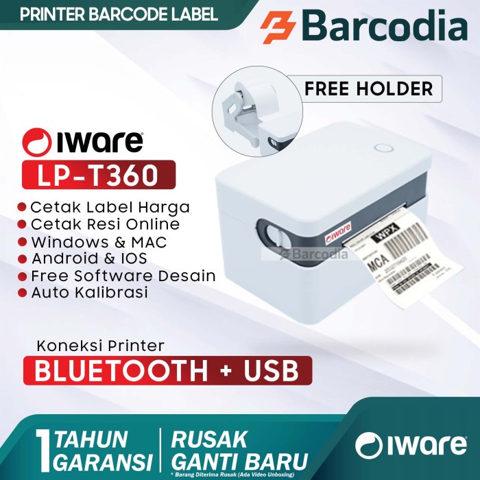 

Printer Barcode Dt-360 Usb + Bluetooth Label Thermal 80Mm Free Holder Original 100% Dan Terpercaya