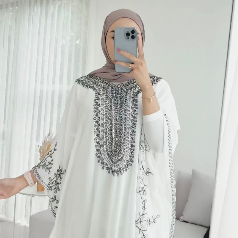 KKO [BONUS / FREE MANSET TERPISAH] BIANCA KAFTAN CAFTAN CERUTY MEWAH AQIQAH LAMARAN BORDIR PAYET