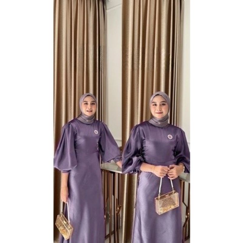 WDX AURELIA DRESS DRESS SILK KONDANGAN GAMIS SATIN KEKINIAN DRESS LENGAN BALON DRESS SATIN PESTA