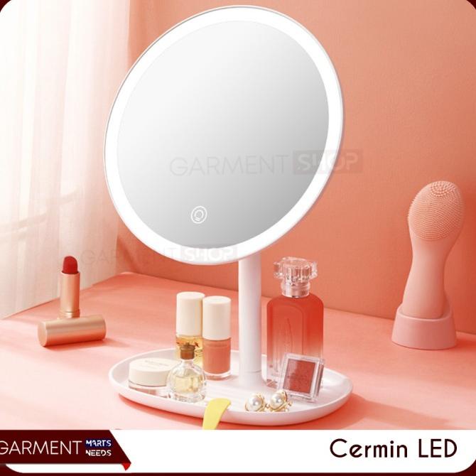 {{{{}}] Cermin Make Up Kaca Rias Lampu LED Bulat Bundar Standing Mirror