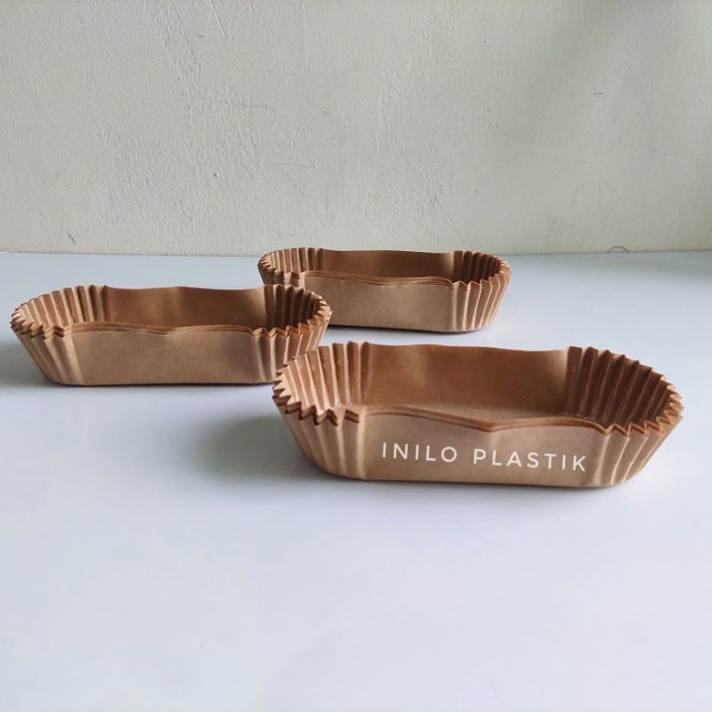 R Cup Case Roti Oval Polos / Kertas Roti Eclair Baking 20X11 Cm