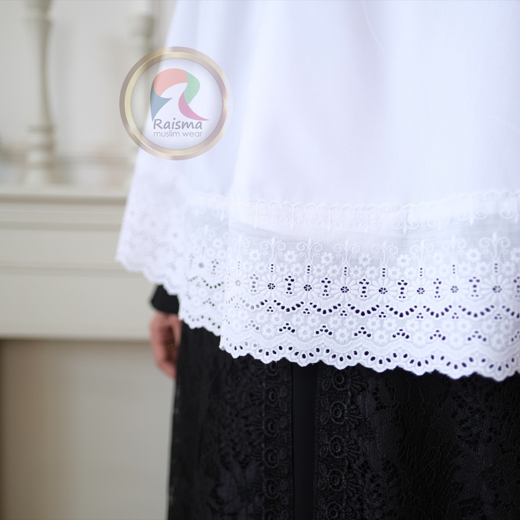 STYLISH HIJAB DAILY Bergo Haji Umroh Saku Niwies Warna Putih Panjang 125