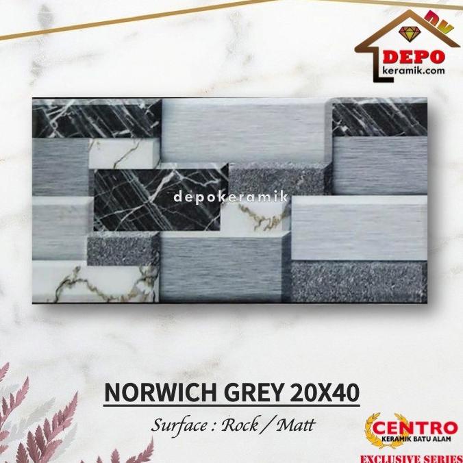 Centro Norwich Grey 20X40 Kw1 Keramik Dinding Kasar Motif Batu Alam Kualitas Premium