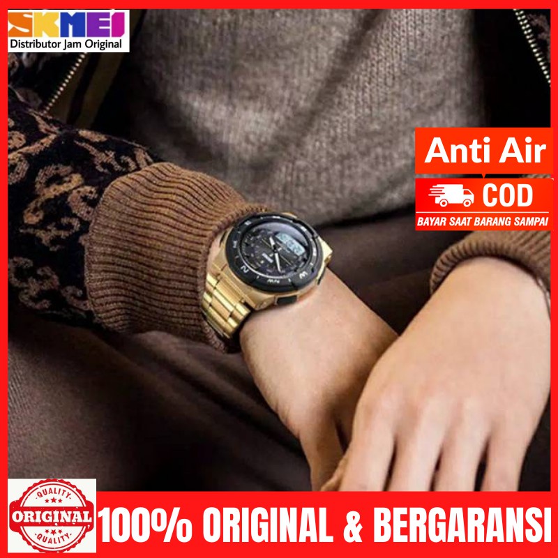Skmei Jam Tangan Pria Rantai Hitam Sier Keren Dual Time El Digital Dan Analog Anti Air Dan
