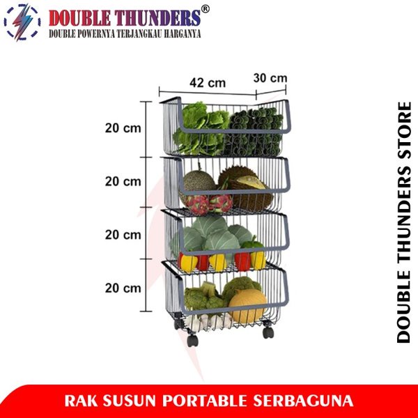 DT Rak Besi 4 Susun Roda Rak Barang Rak 4 Susun Roda Serbaguna