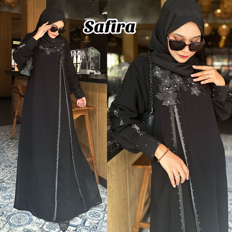 Abaya Hitam Safira Dress Sifon Muslim Gamis Saudi Dubai Baju Muslim Perempuan murah