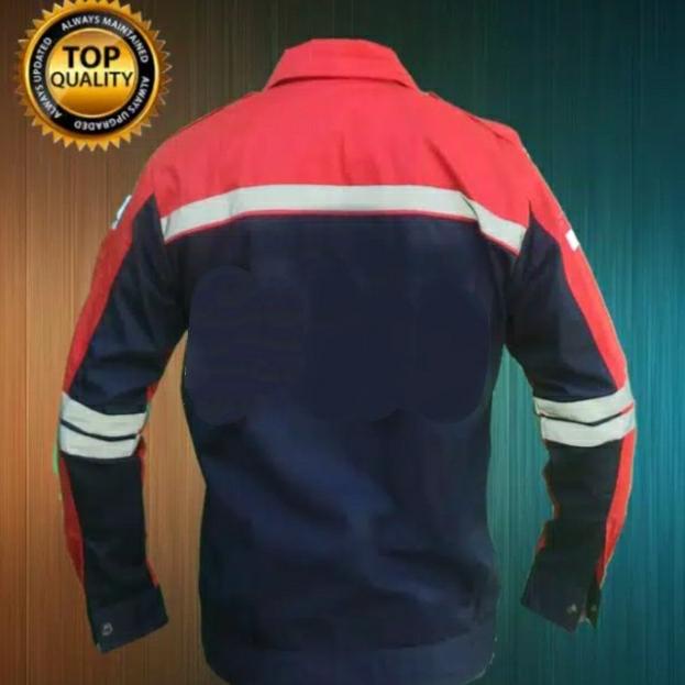 uru SERAGAM SAFETY SEMI JAKET MERAH DONGKER RESLETING FREE LOGO K3 BENDERA