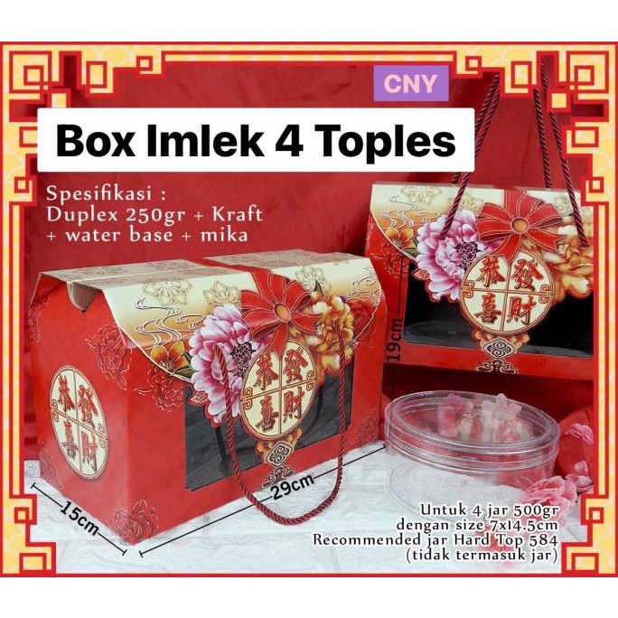 

Motchilneed // Kotak Box Imlek 4 Toples 500G Dus Hampers Kue Kering Chinese New Year Original