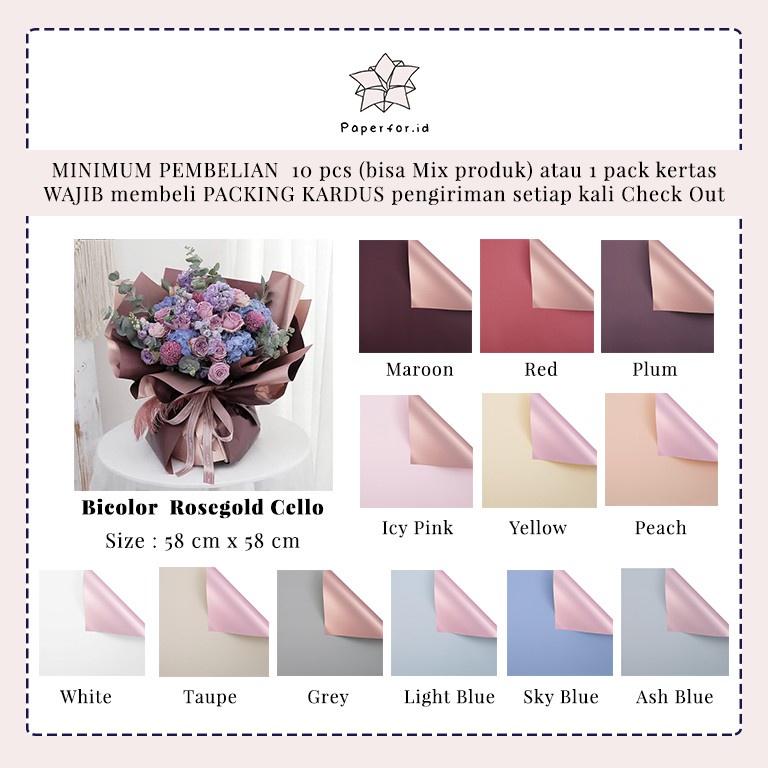 

ECER Kertas Buket Bunga Cellophane BICOLOR ROSEGOLD per LEMBAR