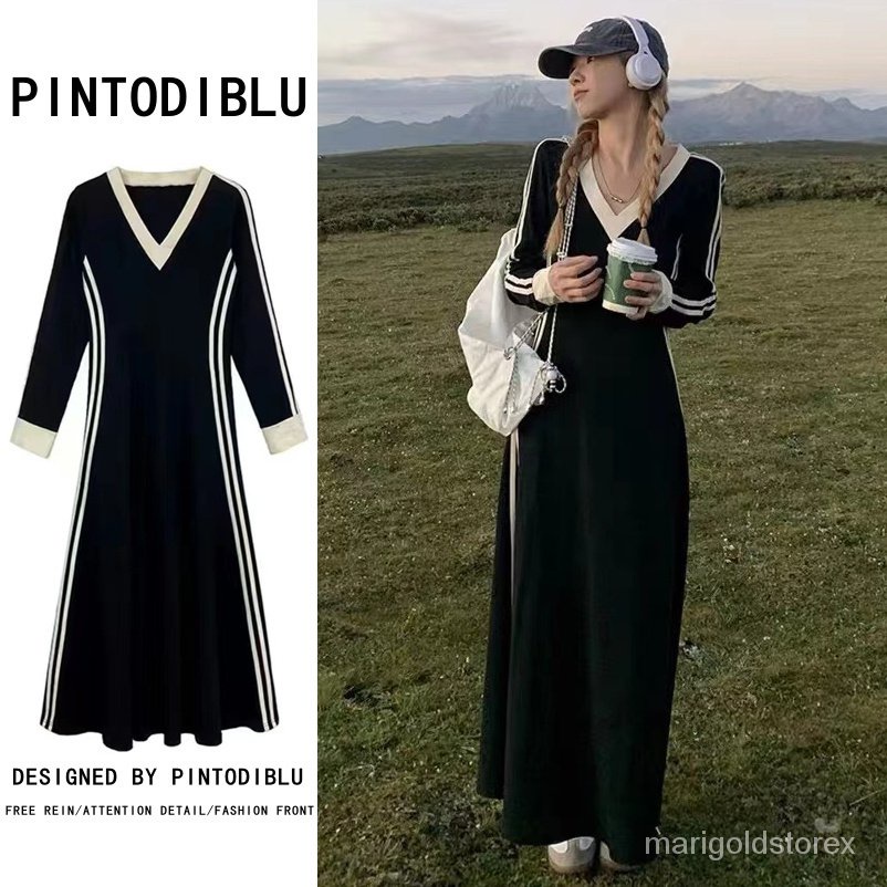 COD##V neck Korea maxi dress panjang wanita/slim fit dress a line panjang vintage/y2k dress