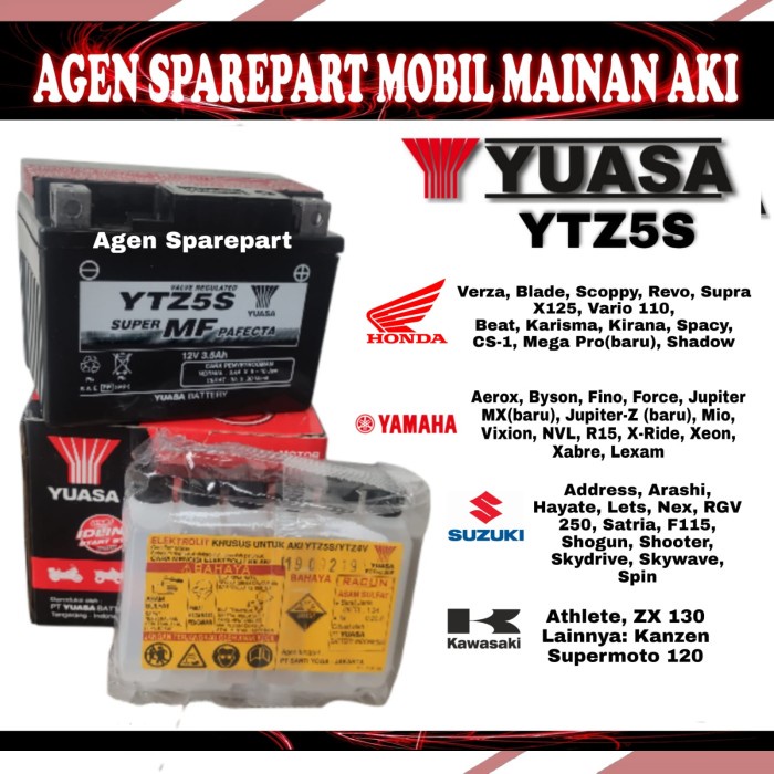 Aki Motor Yuasa Ytz5S Original Accu Motor Scoppy Revo Supra X125 Vario Star