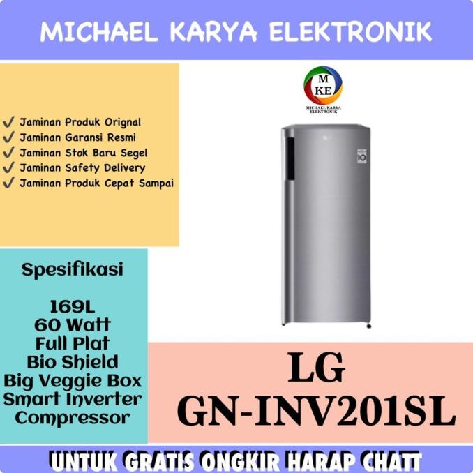 Kulkas 1 Pintu Inverter LG GN-INV201SL 169 Liter LG Kulkas 1 Pintu Kualitas Bagus