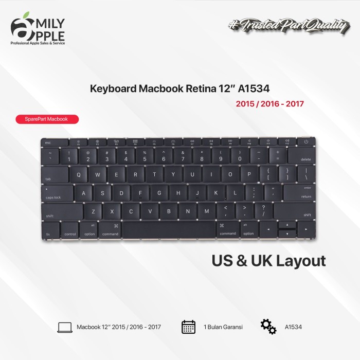 Bae Keyboard Original Macbook 12 Inch A1534 2015 - 2017