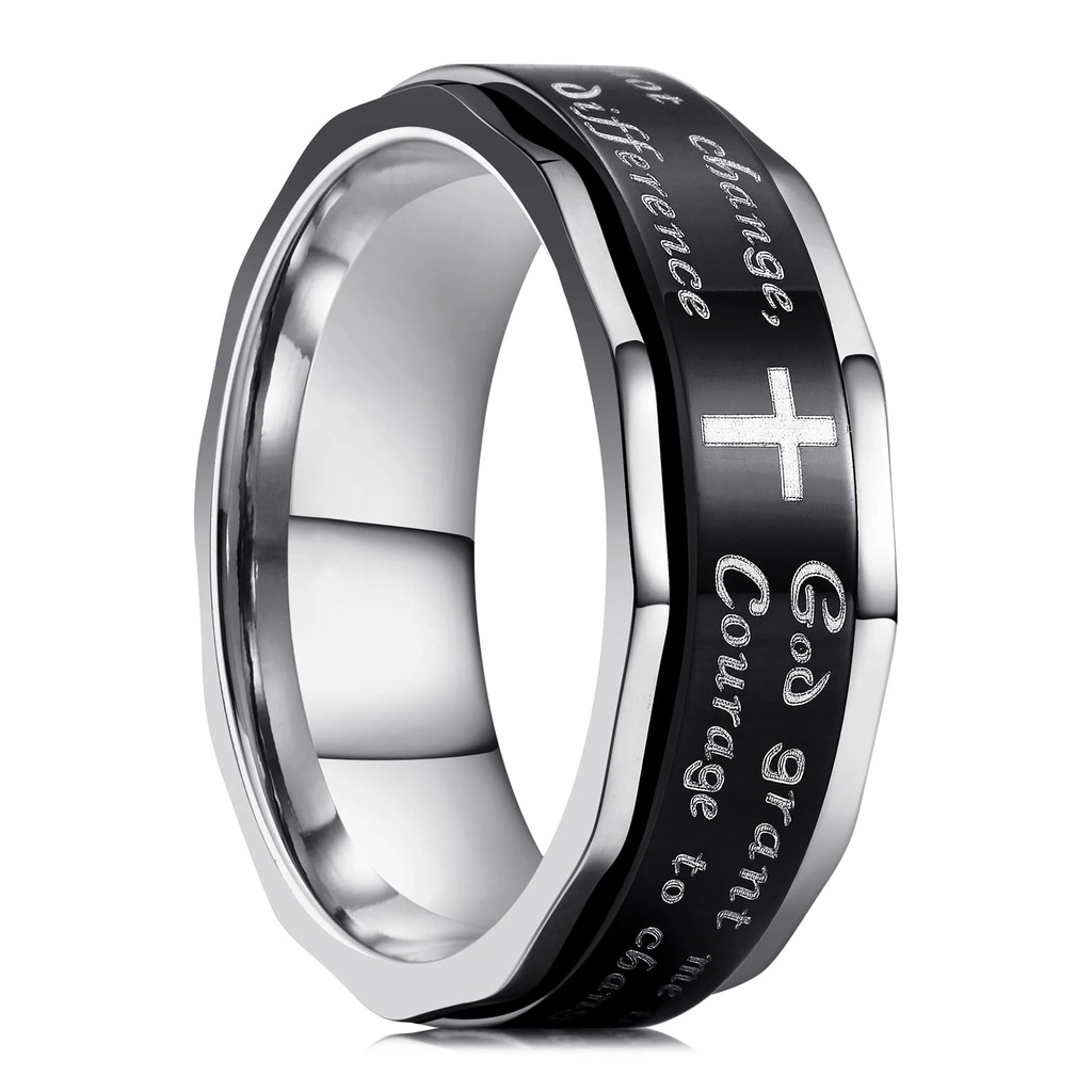Cincin Modis 8Mm Stainless Steel Kecemasan untuk Pria Wanita Kristen Tuhan Doa Jes Cincin Silang Ant