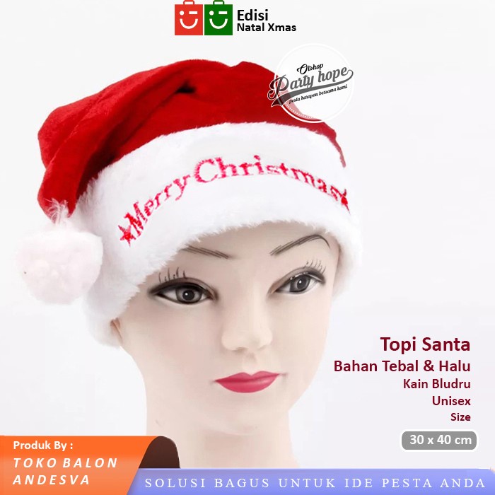 

topi natal motif merry christmas / aksesoris natal topi santa clause - Bludru-Bintang Limited Stock
