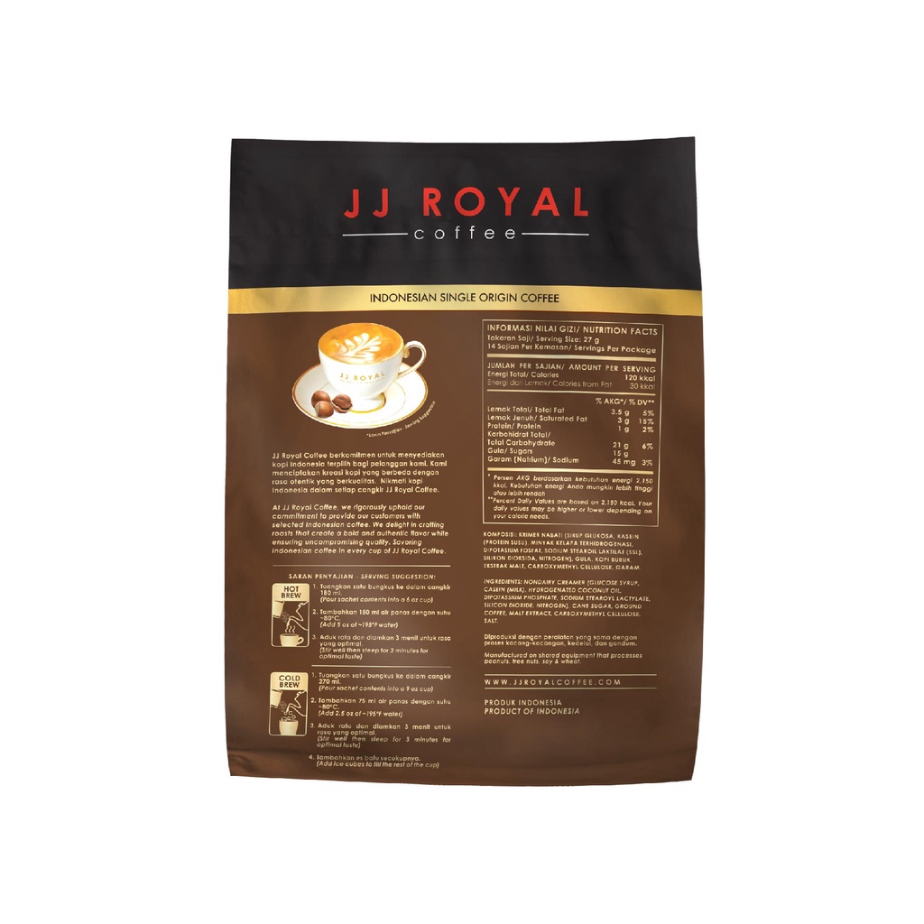 

Jj Royal Kopi Tubruk Hazelnut Latte Bulk Bag Isi 14 Sachets