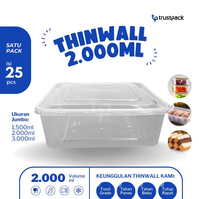 Kssi*254 Thinwall Kotak Makan Plastik 2000 Ml Tempat Box Nasi Microwave