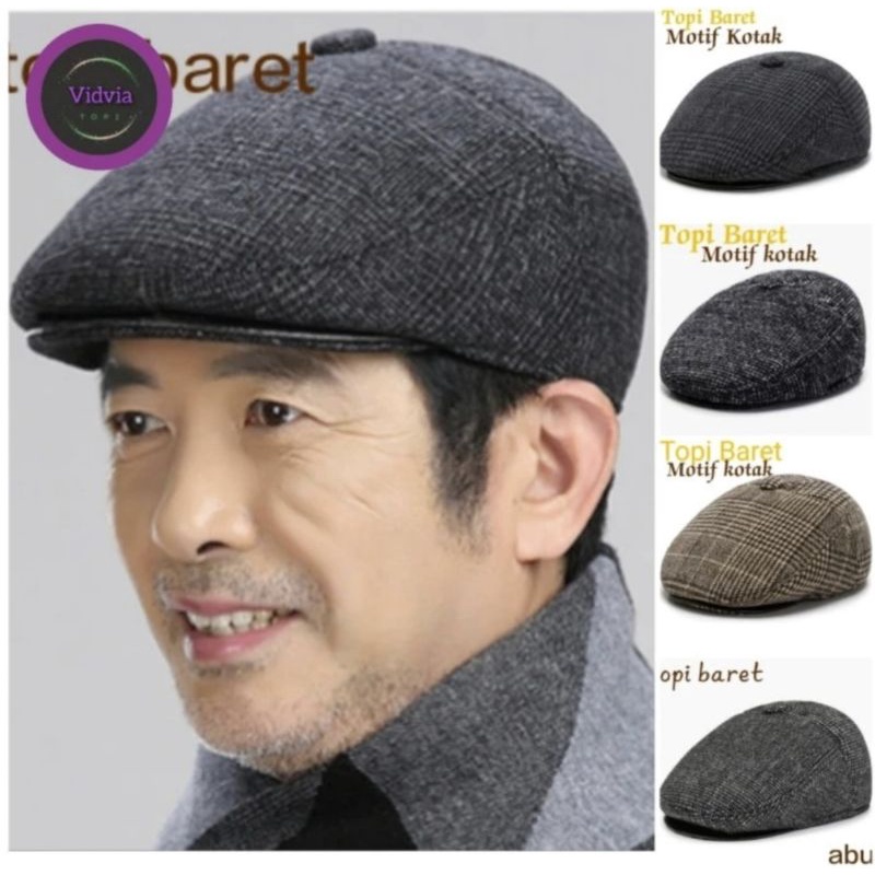 topi baret pria gaya Korea varian 4 warna-impor