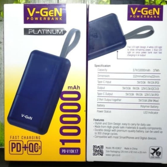 Power Vgen Pb-V10K17 Platinum 10000Mah Fast Charging Pd+Qc3.0