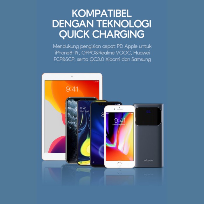 Power Vivan 20000Mah Vpb-C20 Quick Charging Support Vooc Blue