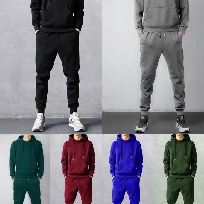 Setelan Training Sweater Hoodie Celana Jogger Pria Wanita Basic Polos