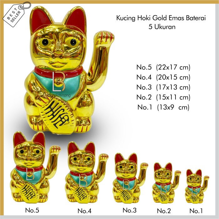 Patung Kucing Hoki Keberuntungan Rejeki Lucky Cat Gold Baterai China