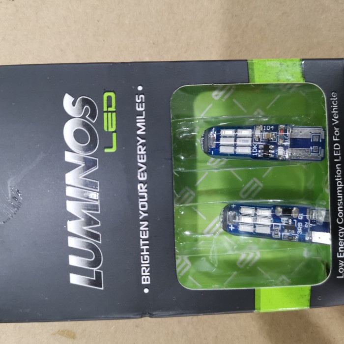 lampu led t10 luminos 15, 2 mode diam dan kedip biru