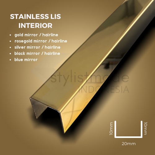 STAINLESS LIS INTERIOR LIS U GOLD 10 X 20 X 10MM