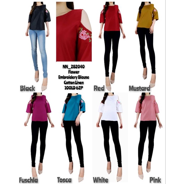 Atasan blus wanita bordir katun linen lebaran , natal , imlek 282040